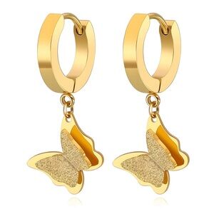 18K GOLD PLATED STAINLESS STEEL "BUTTERFLIES" EARRINGS, INTENSITY